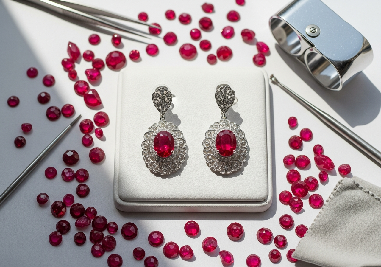 Boucles d'oreilles rubis classiques or blanc